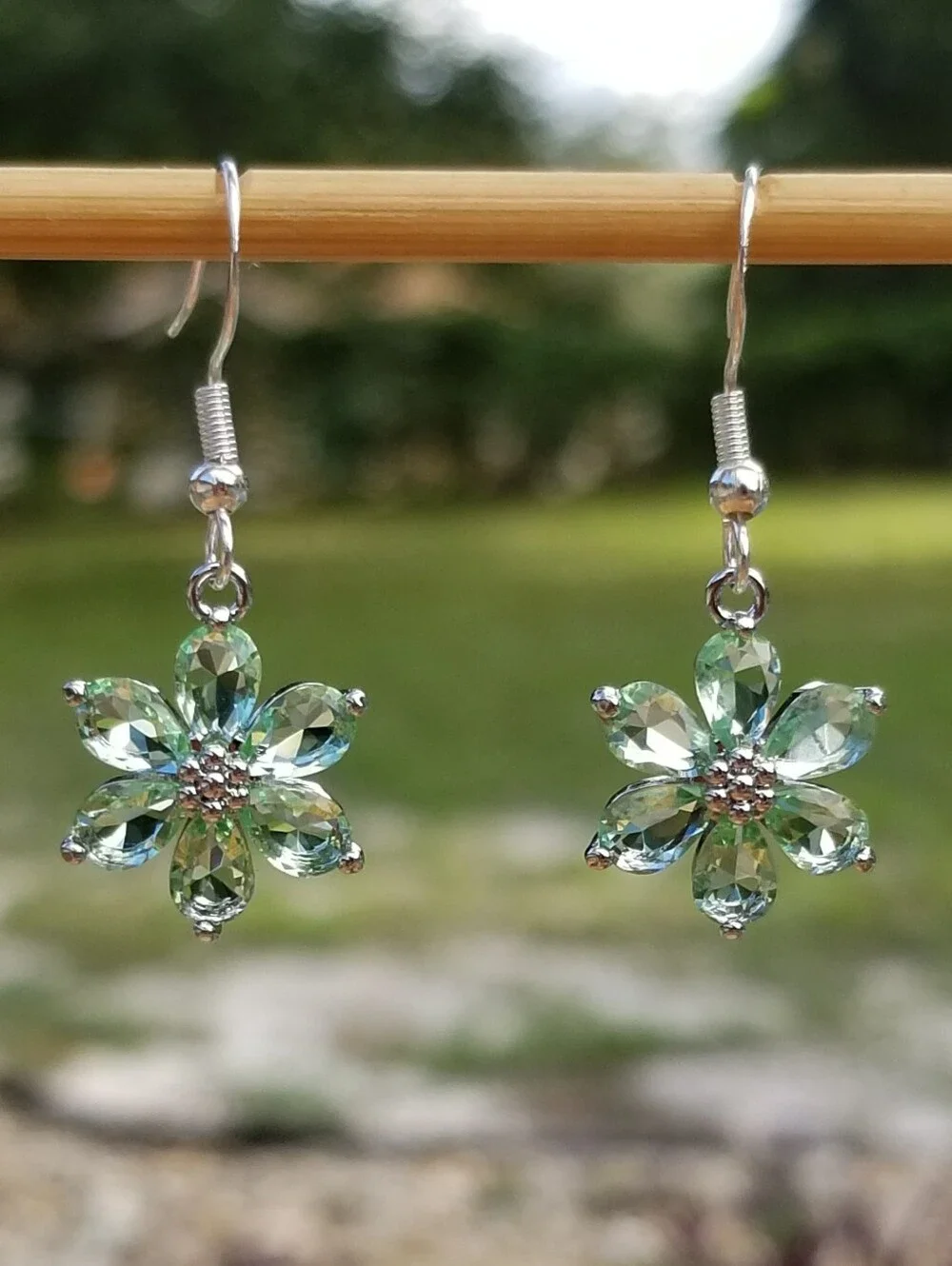 Sterling Silver Peridot Flower Dangle Earrings, Peridot Jewelry, August Birthday